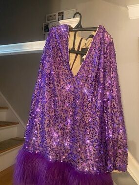 ASOS Purple Sequin V-Neck Mini Dress with Feather Trim